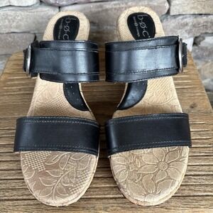BORN boc Comfort Black Double Strap Cork Wedges Buckle Slip-on Size 10 M